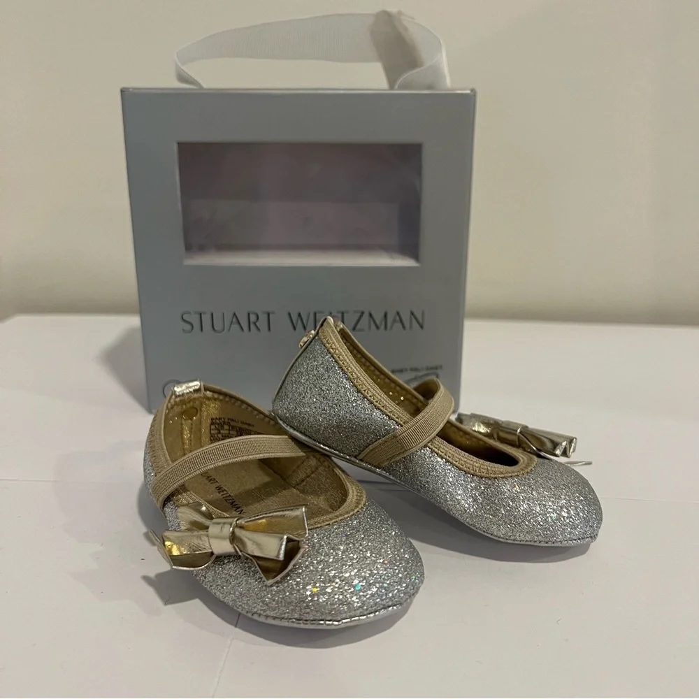 Stuart Weitzman Baby Glitz Ballet Flats Silver Gold Size 3 (6-9M)